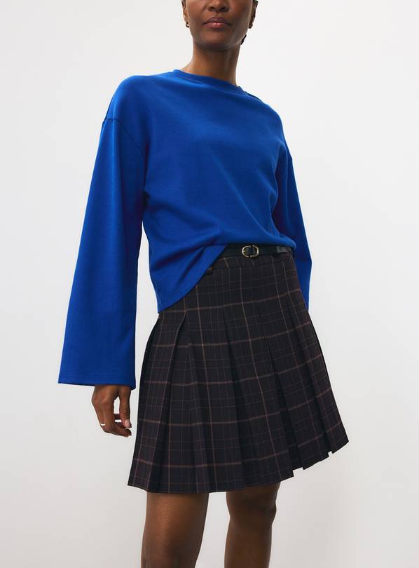 Dark Red Pleated Tartan Check Mini Skirt 22